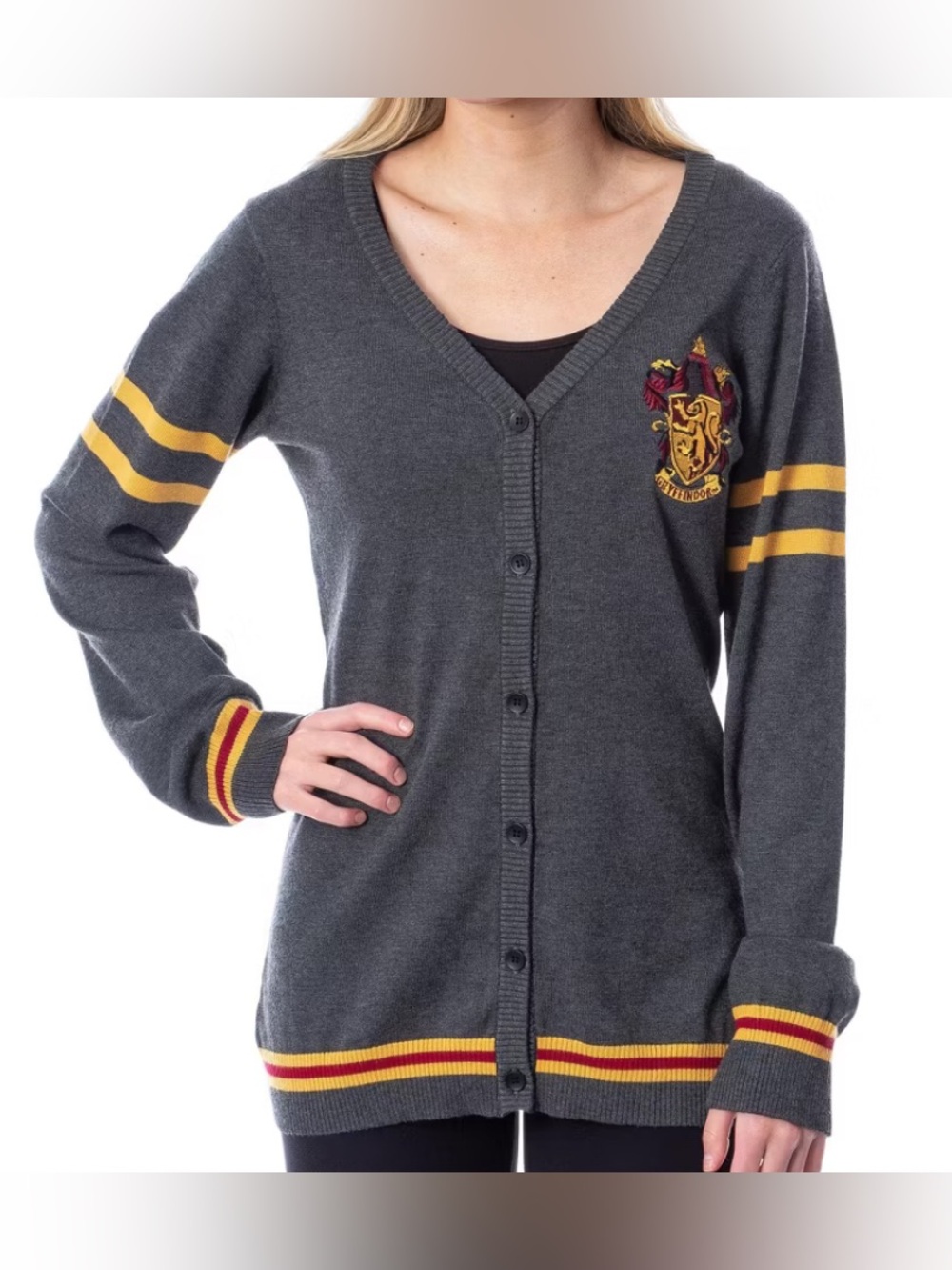 Harry Potter Gryffindor Women’s Knit Cardigan Gray And Yellow Size Large